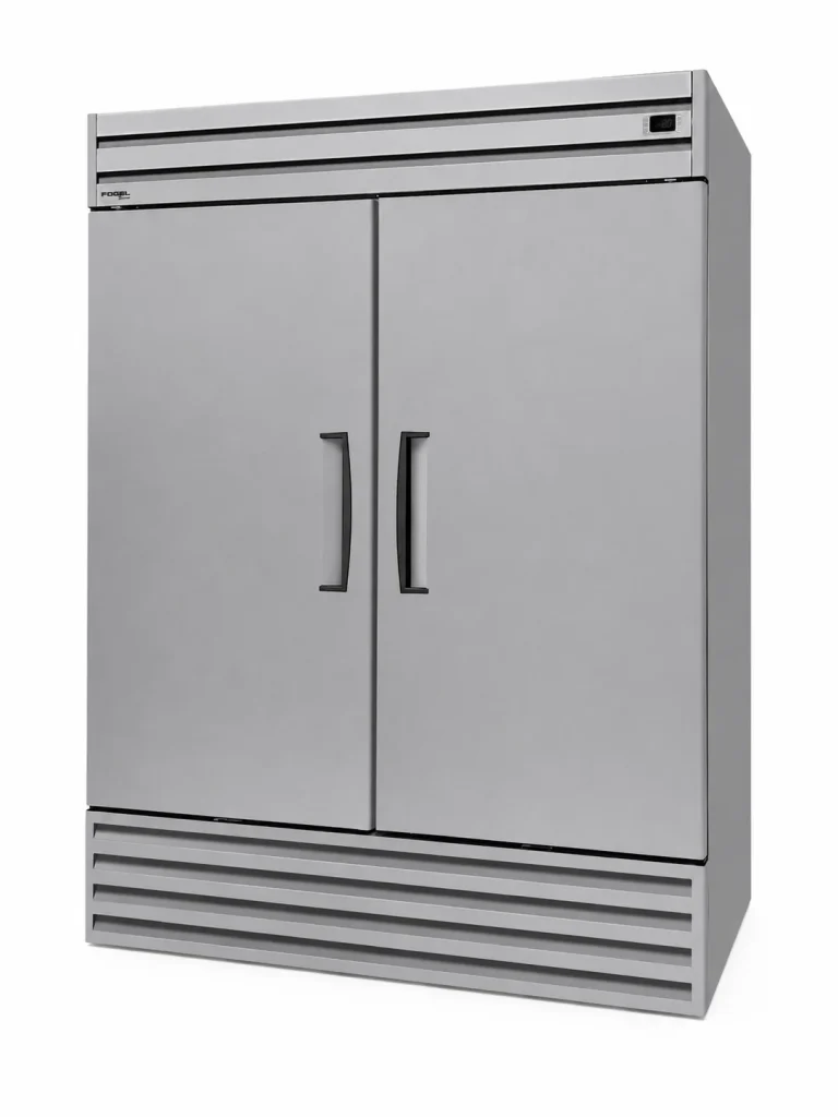 CR/CF Economy Line Upright Storage Cooler & Freezer, two doors, angled view