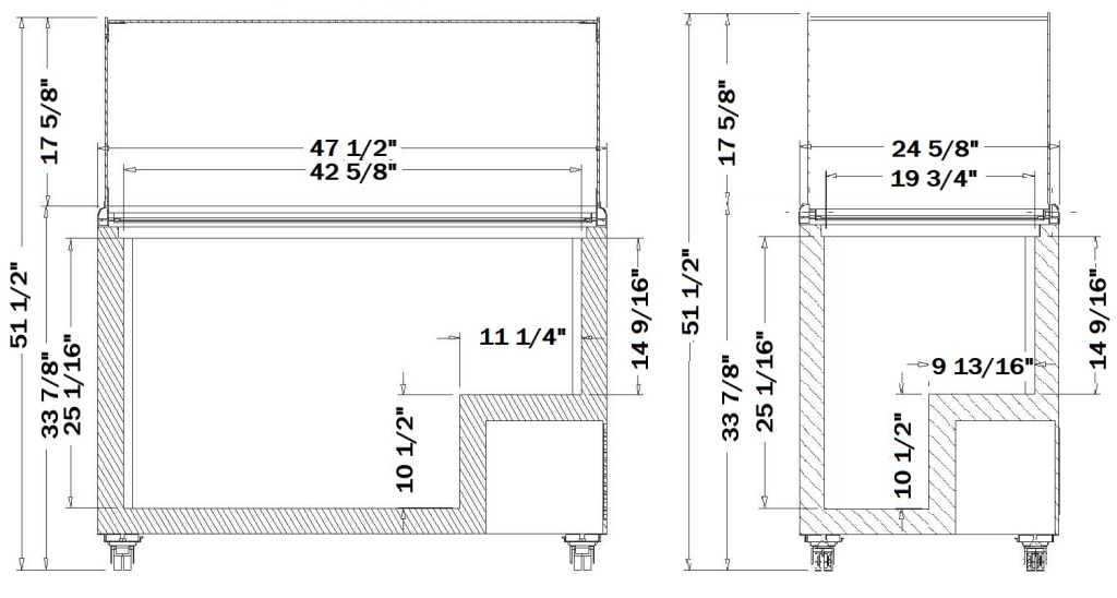 EDC Dipping Cabinet dimension drawing, EDC-8HC / EDC-8CHC · EDC-4HC / EDC-4CHC