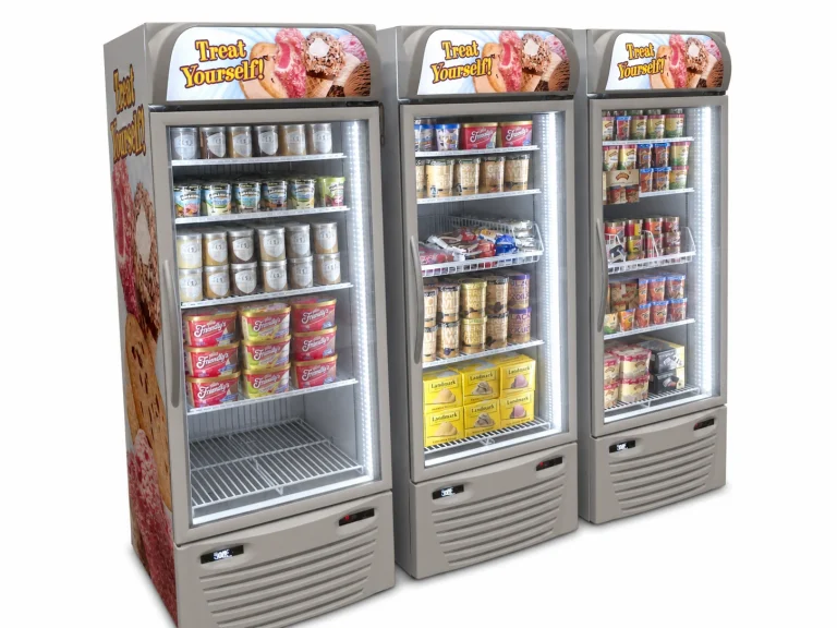 GDF Glass Door Freezer, three units in a store