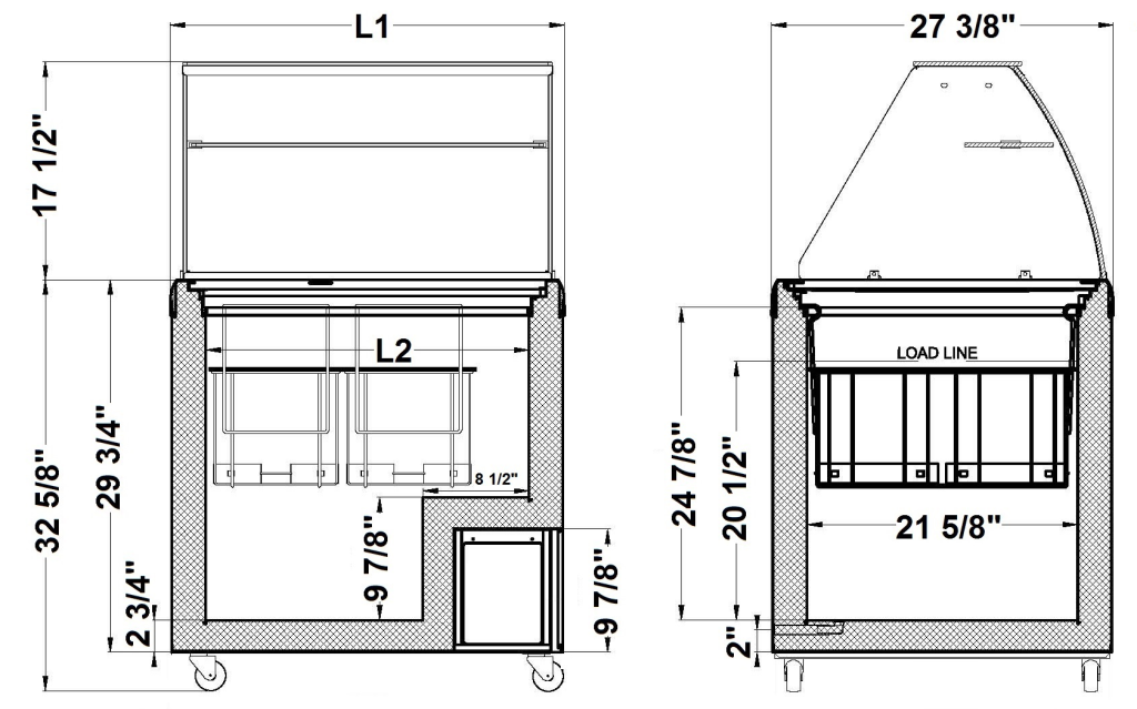 HBD Dipping Cabinet dimension drawing, HBD SERIES
