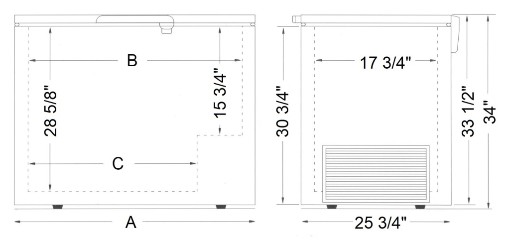 LAB Ultra Cold Storage Freezer dimension drawing