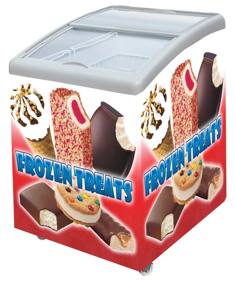 MB Dual Temperature Mini Bunker Cooler and Freezer, with frozen treats graphics