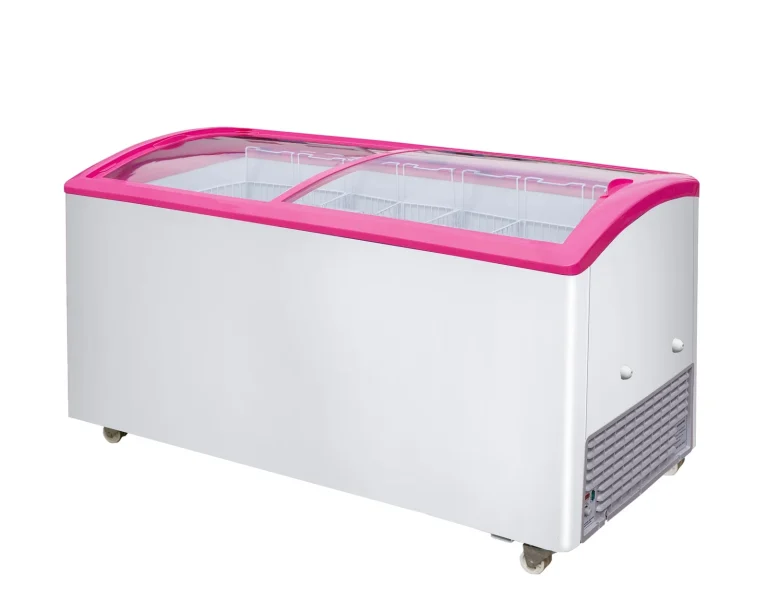 VB Curved Lid Display Freezer & Ice Cream Freezer, pink trim