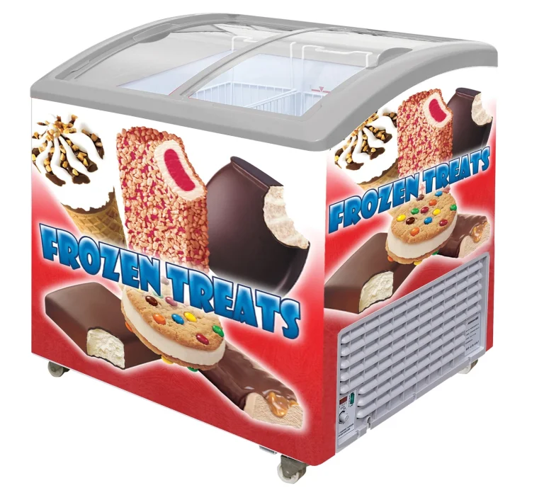 VB Curved Lid Display Freezer & Ice Cream Freezer, with frozen treats graphics