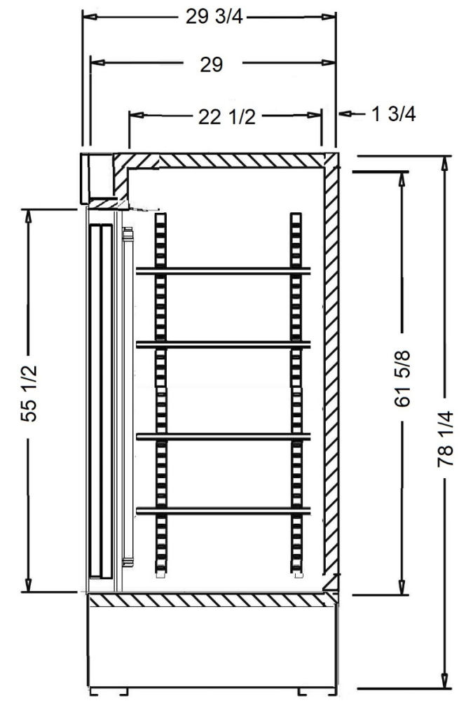 VR Heavy Duty Upright Cooler dimension drawing, VR-45SLD