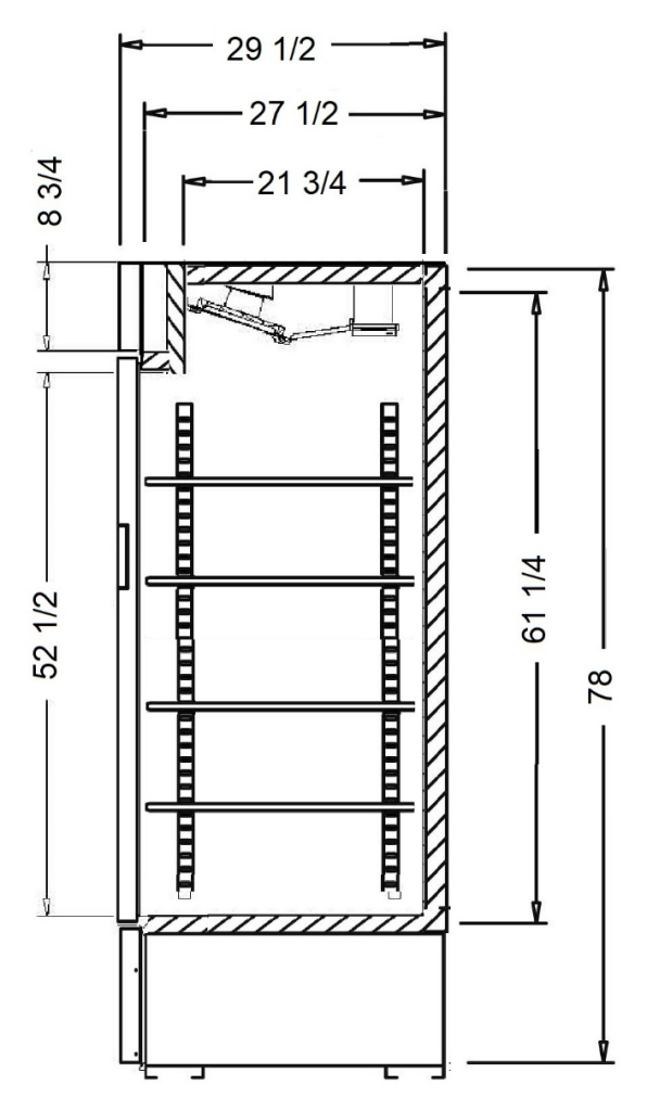 VR Heavy Duty Upright Cooler dimension drawing, VR-26HC